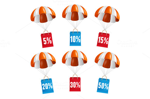 Vector Parachute Sale Labels Vector Parachute Sale Labels