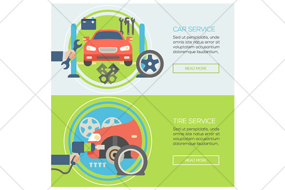 Car Service Flat Banners Car Service Flat Banners