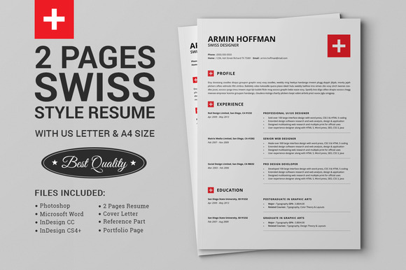 2 Pages Swiss Resume | Extended Pack ~ Resume Templates on ...