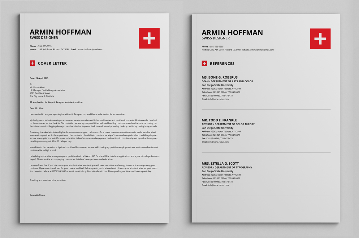 2 Pages Swiss Resume Extended Pack ~ Resume Templates on Creative Market