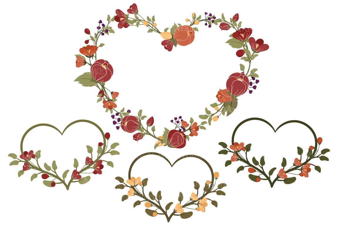 Autumn Floral Heart Wreath Clipart ~ Illustrations on Creative Market