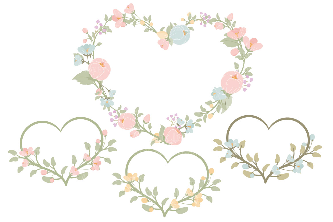 Pastel floral heart wreath vectors illustrations on creative market