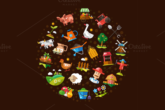 Farm Agriculture Icons Composition Farm Agriculture Icons Composition