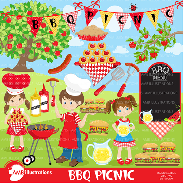 BBQ Party, Picnic, Clipart AMB-910 ~ Illustrations on Creative Market