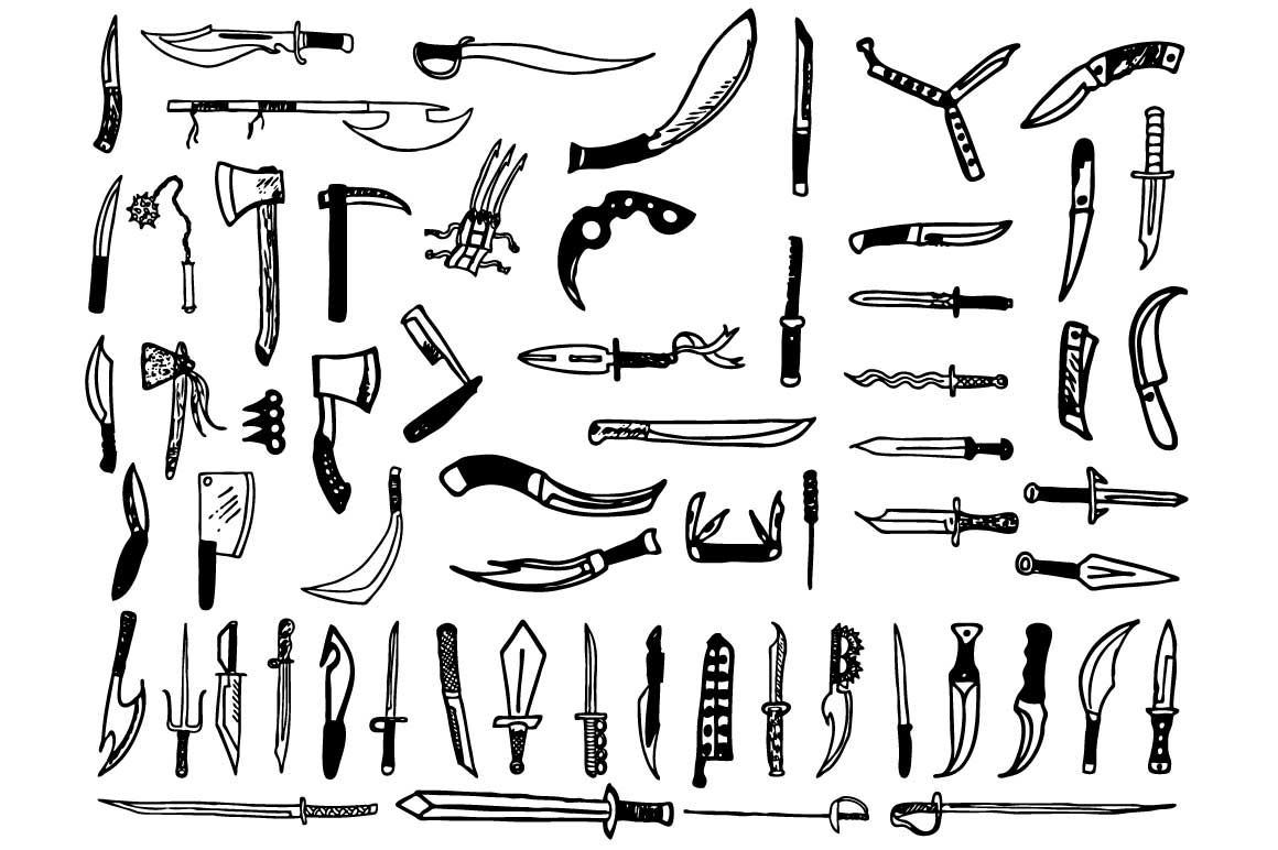 48 Hand Drawn Knife Doodles Objects on Creative Market
