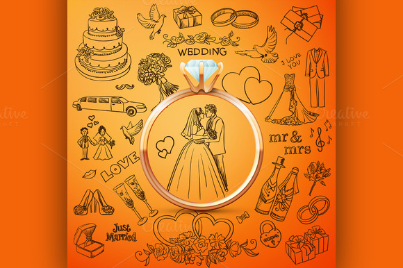 Hand Drawn Collection Of Wedding Hand Drawn Collection Of Wedding