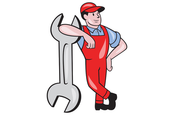 Mechanic Leaning On Spanner Wrench C ~ Illustrations on Creative Market