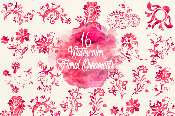 Watercolor Red Floral Ornaments Watercolor Red Floral Ornaments
