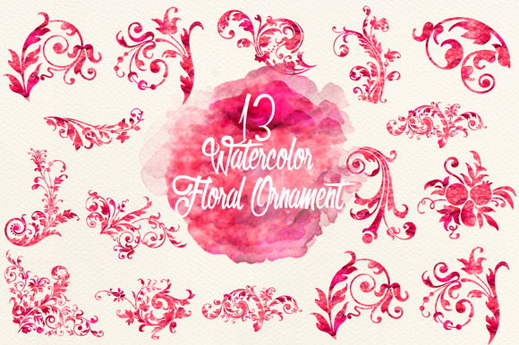 Watercolor Red Floral Ornaments Watercolor Red Floral Ornaments
