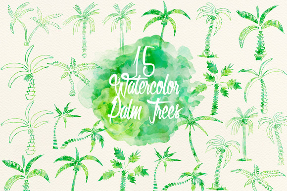 Watercolor Green Palm Trees