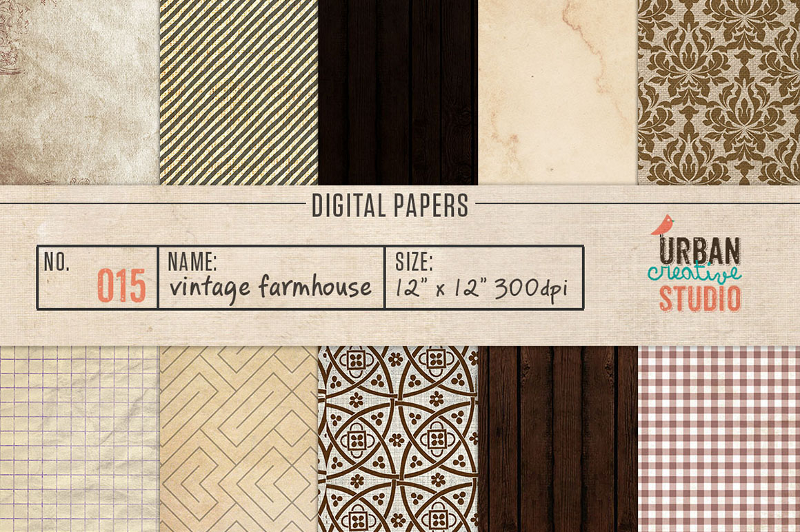 Vintage Farmhouse Scrapbook Papers ~ Patterns on Creative Market