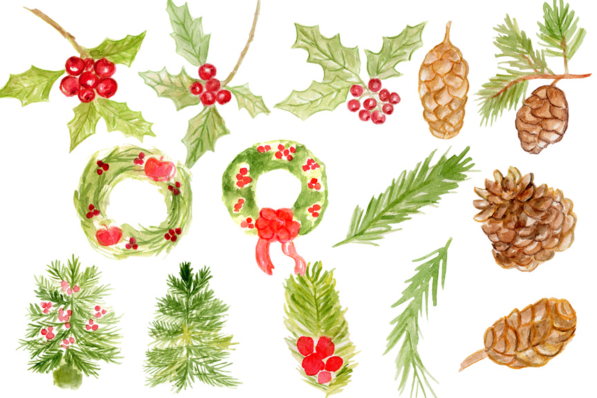 Watercolor Winter Foliage Christmas ~ Illustrations on Creative Market