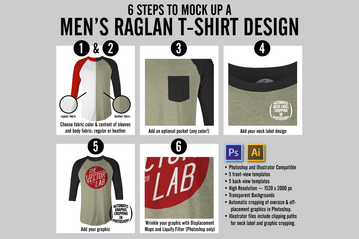 Men's Raglan Mockup Templates PSD+AI ~ Product Mockups on Creative Market