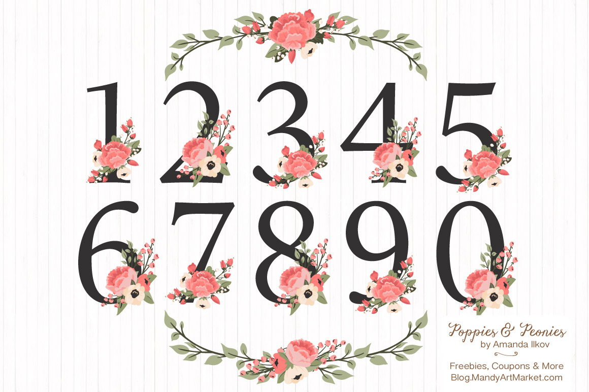 Coral Wedding Flower Numbers Illustrations on Creative Market