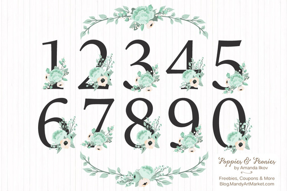 Mint Floral Numbers With Vectors