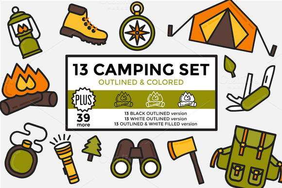 Camping Set Outlined Colored Camping Set Outlined Colored