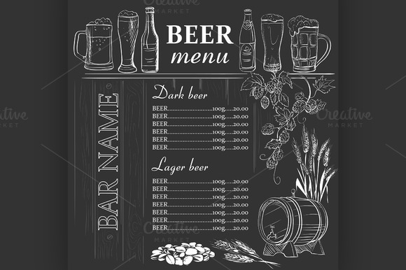 Beer Menu Hand Drawn On Chalkboard Beer Menu Hand Drawn On Chalkboard