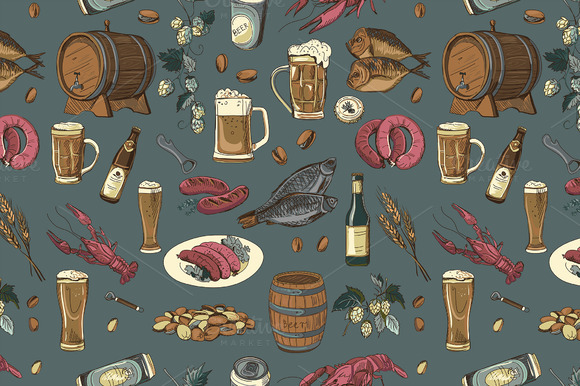 Colored Beer Hand Drawing Pattern Colored Beer Hand Drawing Pattern