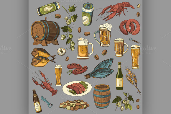 Colored Beer Hand Drawing Set