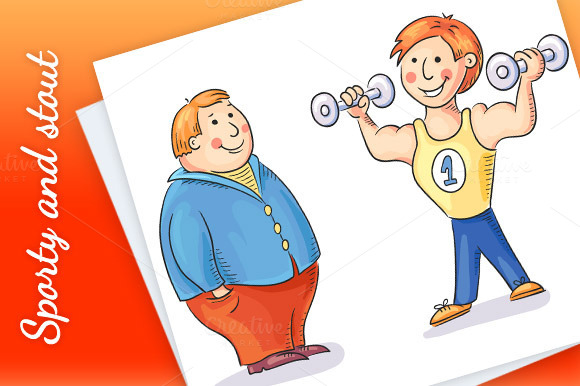 Two Cartoon Men Sporty And Stout Two Cartoon Men Sporty And Stout