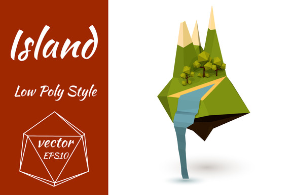 Green Island In The Low Poly Style Green Island In The Low Poly Style