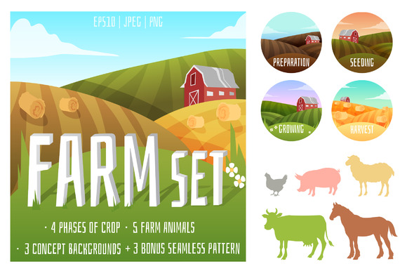 Farm Set Of Animals And Landscapes Farm Set Of Animals And Landscapes