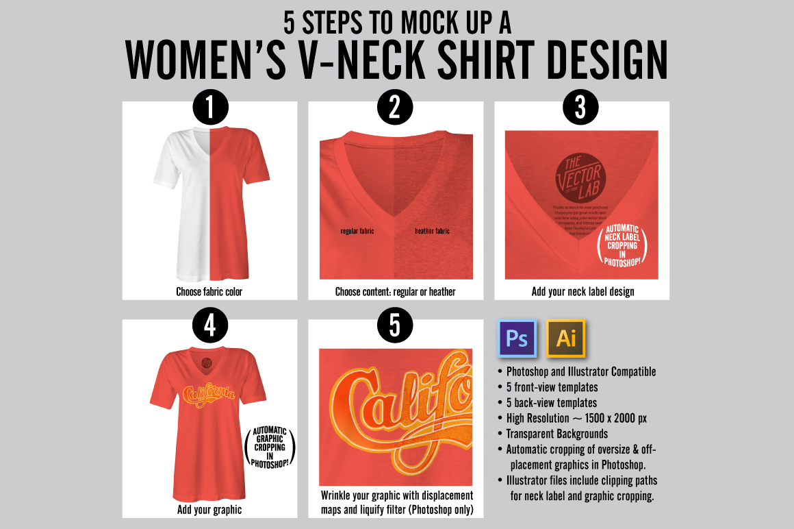 Download Women's V-Neck Mockup Templates ~ Product Mockups on ...