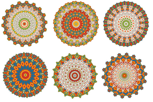 Set Of 6 Multicorom Mandalas Set Of 6 Multicorom Mandalas