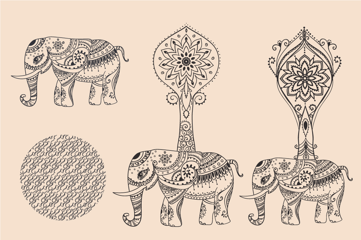 Download 3 Elephant + 5 Mandalas. Vector ~ Illustrations on ...