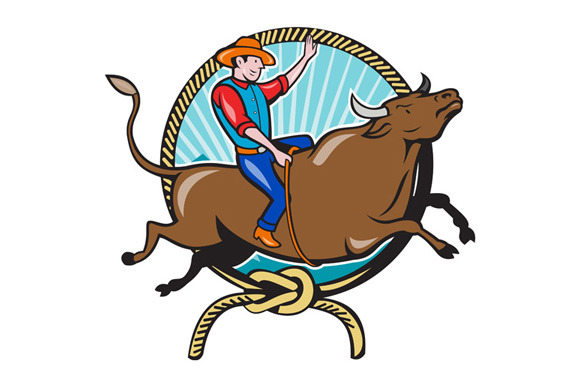Rodeo Cowboy Bull Riding Lasso Carto