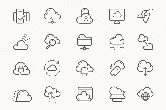 Cloud Service Hosting Line Icons Cloud Service Hosting Line Icons