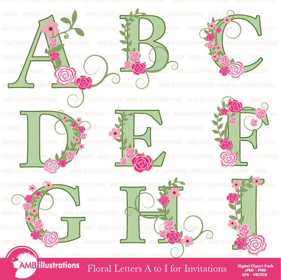Floral Letter clipart A to I AMB-956 ~ Objects on Creative Market