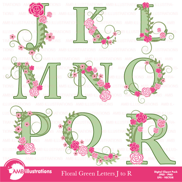 Floral Letter Clipart J to R AMB-957 ~ Illustrations on Creative Market