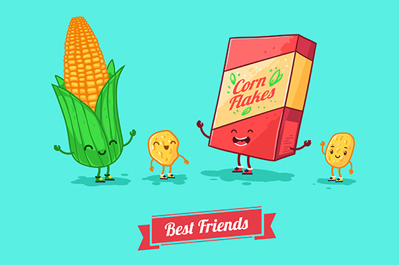 Funny Cornflake And Milk Vector Funny Cornflake And Milk Vector