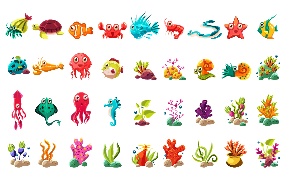 Download Cute sea life creatures cartoon ~ Web Elements on Creative ...