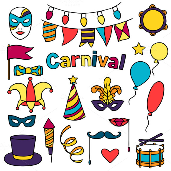 Carnival Show Set Of Doodle Icons Carnival Show Set Of Doodle Icons