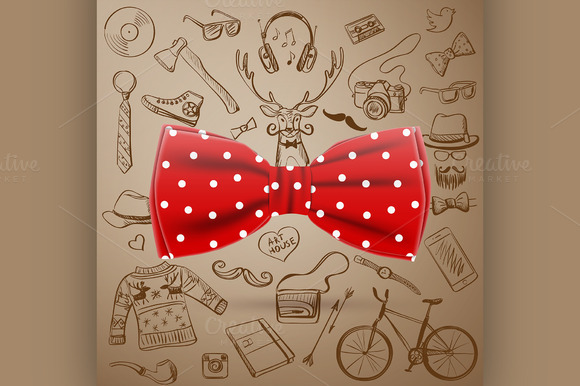 The Bow Tie With Hand-drawn Hipster The Bow Tie With Hand-drawn Hipster
