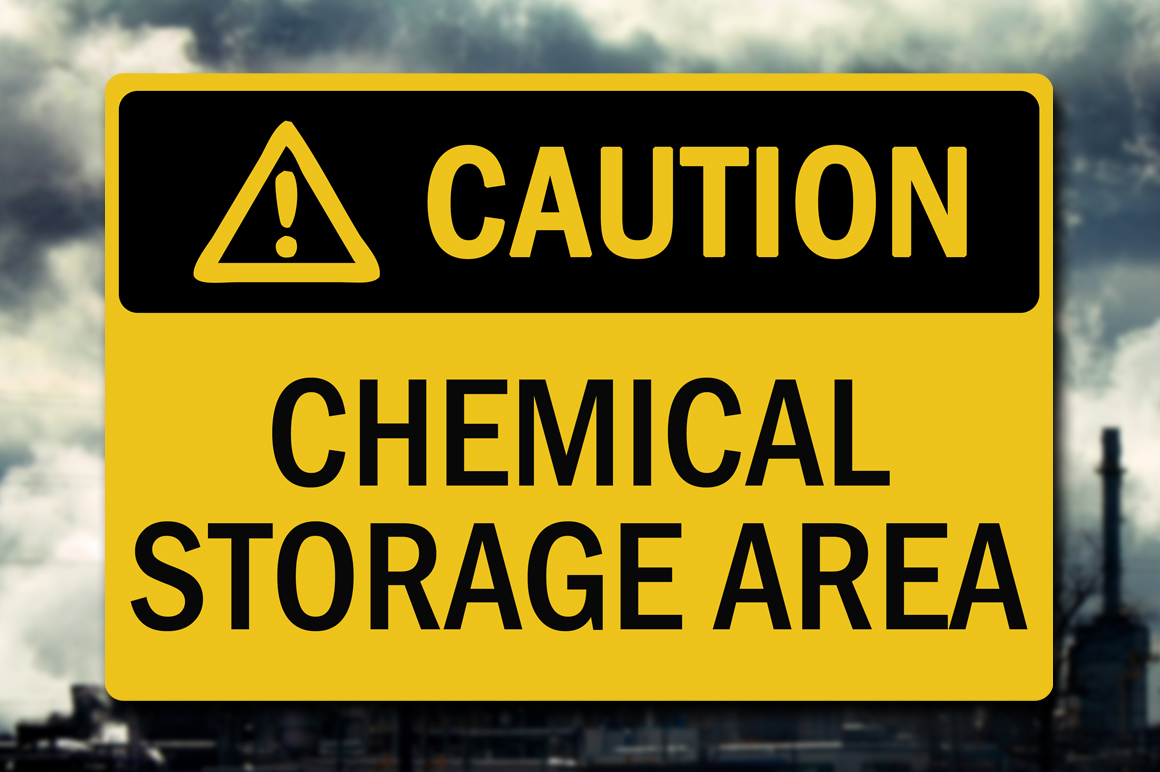 Caution Chemical Storage Sign Decal ~ Metal on Creative Market