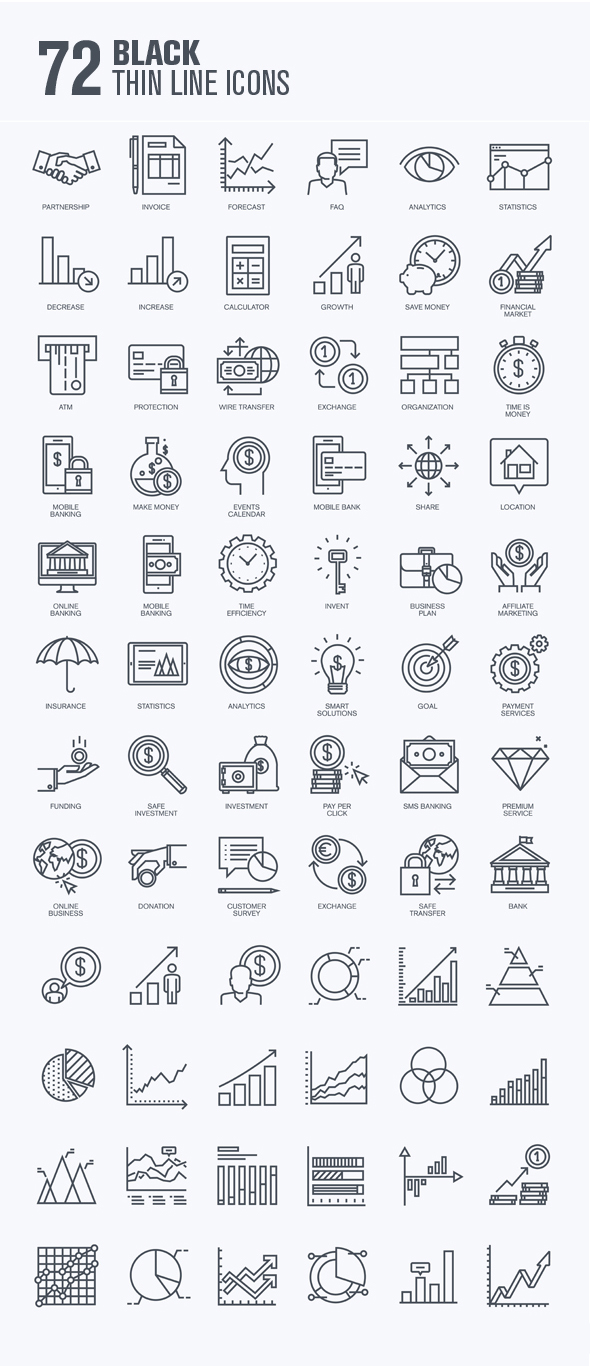 Set of Thin Line Icons for Finance ~ Icons on Creative Market