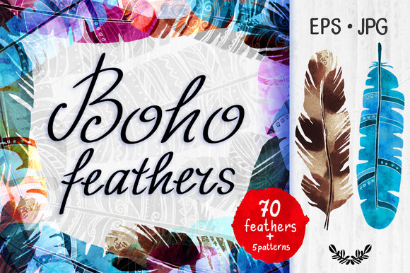 Boho Watercolor Feathers Boho Watercolor Feathers