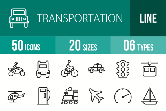 50 Transport Line Icons