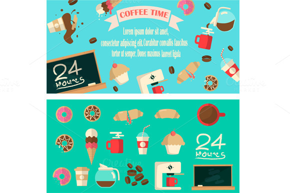 Coffee Time Banner With Icons Coffee Time Banner With Icons