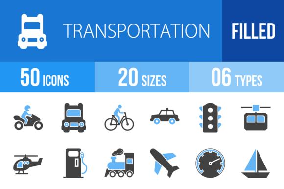 50 Transport Blue Black Icons