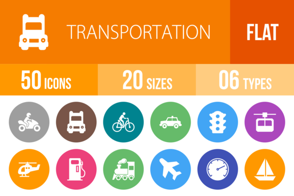 50 Transport Flat Round Icons 50 Transport Flat Round Icons