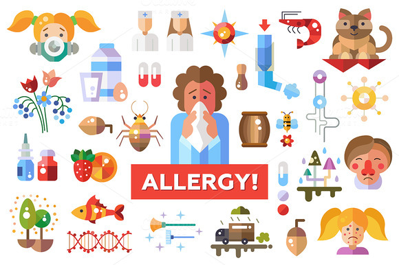 Stop Allergy Flat Design Icons Set