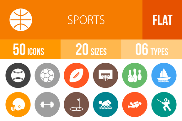 50 Sports Flat Round Icons 50 Sports Flat Round Icons