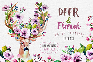 Deer, skull & floral
