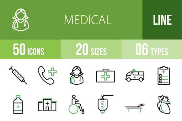 50 Medical Line Green Black Icons