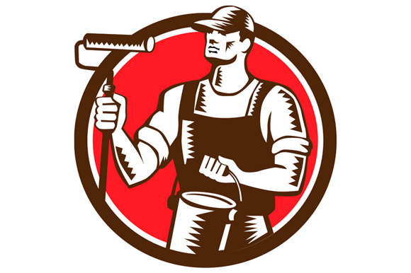 House Painter Holding Paint Roller C House Painter Holding Paint Roller C