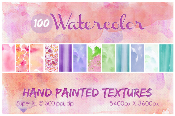 100 Hand Painted Watercolor Textures ~ Textures on Creative Market